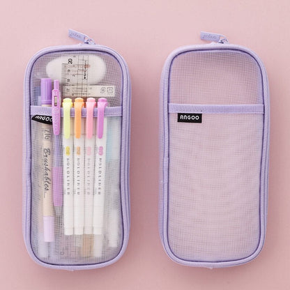 Realaiot Transparent School Pencil Case For Students Colored Pen Bag Large Capacity Pencil Case Cute Storage Pen Pouch Stationery Supply