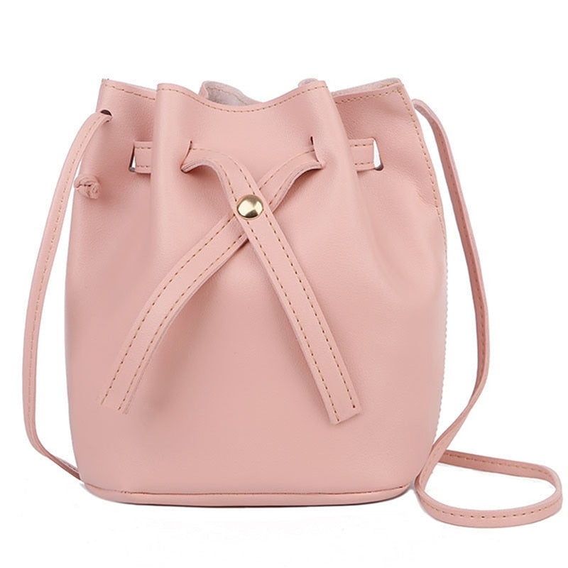 Realaiot Fashion Bucket Shoulder Bag Women Drawstring Crossbody Bag Female Messenger Bags Ladies Synthetic Leather Handbag