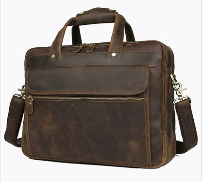 Realaiot Vintage Leather Mens Briefcase With Pockets Cowhide Bag On Business Suitcase Crazy Horse Leather Laptop Bags Design