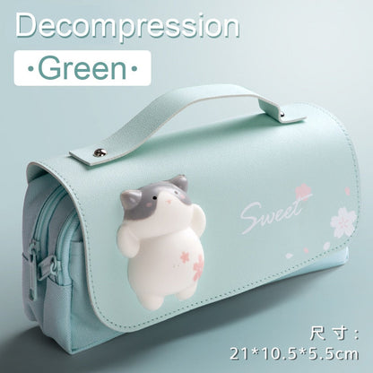 Realaiot Cute Cat Decompression Pencil Case Big Pencil Box Portable Girls Pen Bag Double Layer School Pouch Kawaii Stationery Pensil Case