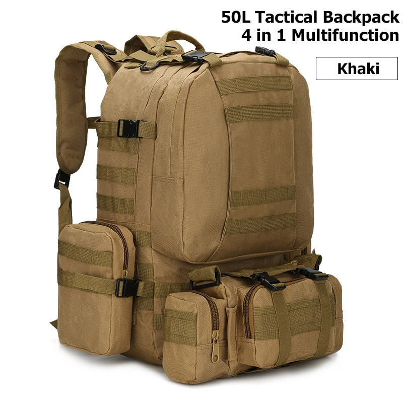 Realaiot 50L Tactical Backpack,Men's Military Backpack,4 in 1Molle Sport Tactical Bag,Outdoor Hiking Climbing Army Backpack Camping Bags Gifts for Men