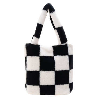 Realaiot Fashion Checkered Print Shoulder Bag Autumn Winter Hit Color INS Fashion Women Plush Bag Handbag Women Tote Bags Shopper bag