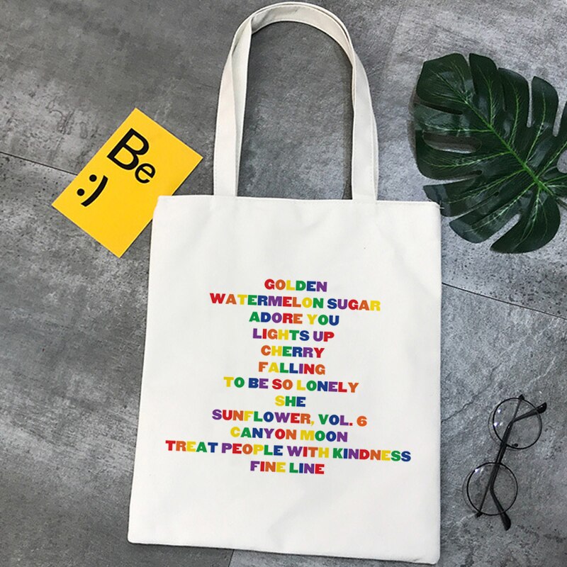 Realaiot Treat People with Kindness Letter Casual Harry Styles Fashion Canvas Big Capacity Harajuku Women New Fun Vintage Shoulder Bag