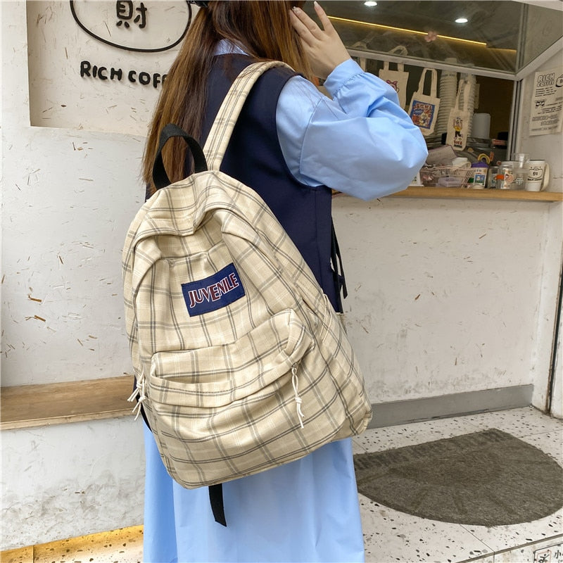 Realaiot Fashion College School Bag Casual New Simple Women Backpack Plaid Book Packbags for Teenage Girls Travel Shoulder Bag Rucksack