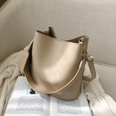 Realaiot casual wide strap bucket bag designer women shoulder bags luxury pu crossbody bag large capacity messenger bag simply purse