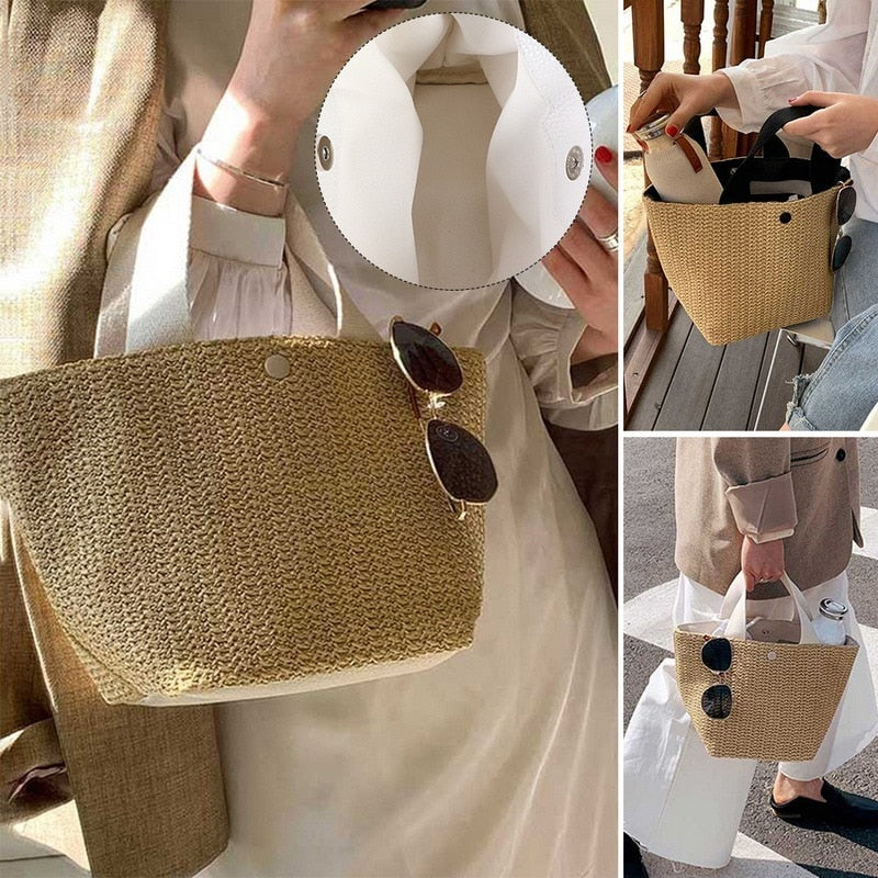 Realaiot Capacity Straw Bags Women Handmade Woven Basket Summer Bohemian Beach Bags Luxury Brand Canvas Lady Handbags