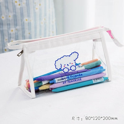 Realaiot Cute Bear Animal Transparent Pencil Case For Office Large Capacity Pencil Bag Material Escolar Kawaii Stationery School Supplies