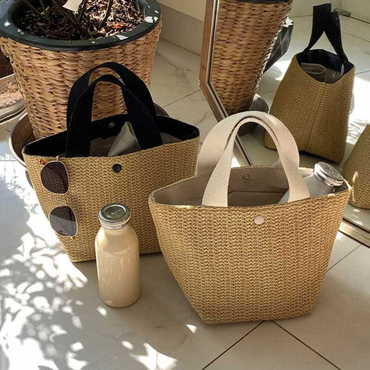 Realaiot Capacity Straw Bags Women Handmade Woven Basket Summer Bohemian Beach Bags Luxury Brand Canvas Lady Handbags