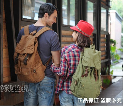 Realaiot Fashion Vintage Leather Military Canvas Backpack Men's Backpack School Bag Drawstring Backpack Women Bagpack Male Rucksack