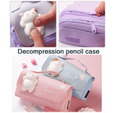 Realaiot Cute Cat Decompression Pencil Case Big Pencil Box Portable Girls Pen Bag Double Layer School Pouch Kawaii Stationery Pensil Case