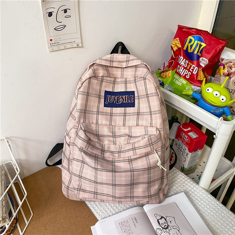 Realaiot Fashion College School Bag Casual New Simple Women Backpack Plaid Book Packbags for Teenage Girls Travel Shoulder Bag Rucksack