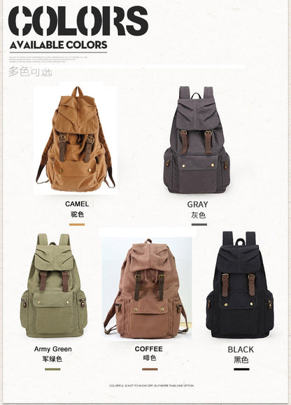 Realaiot Fashion Vintage Leather Military Canvas Backpack Men's Backpack School Bag Drawstring Backpack Women Bagpack Male Rucksack