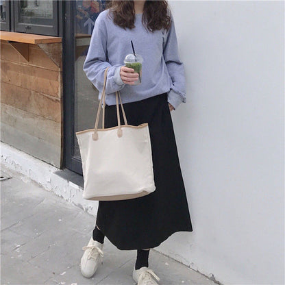 Cyflymder Shopping Bags Women Solid Simple Canvas Shoulder Bags Elegant Retro Large-capacity Reusable Handbags Fashion Ulzzang Leisure Ins