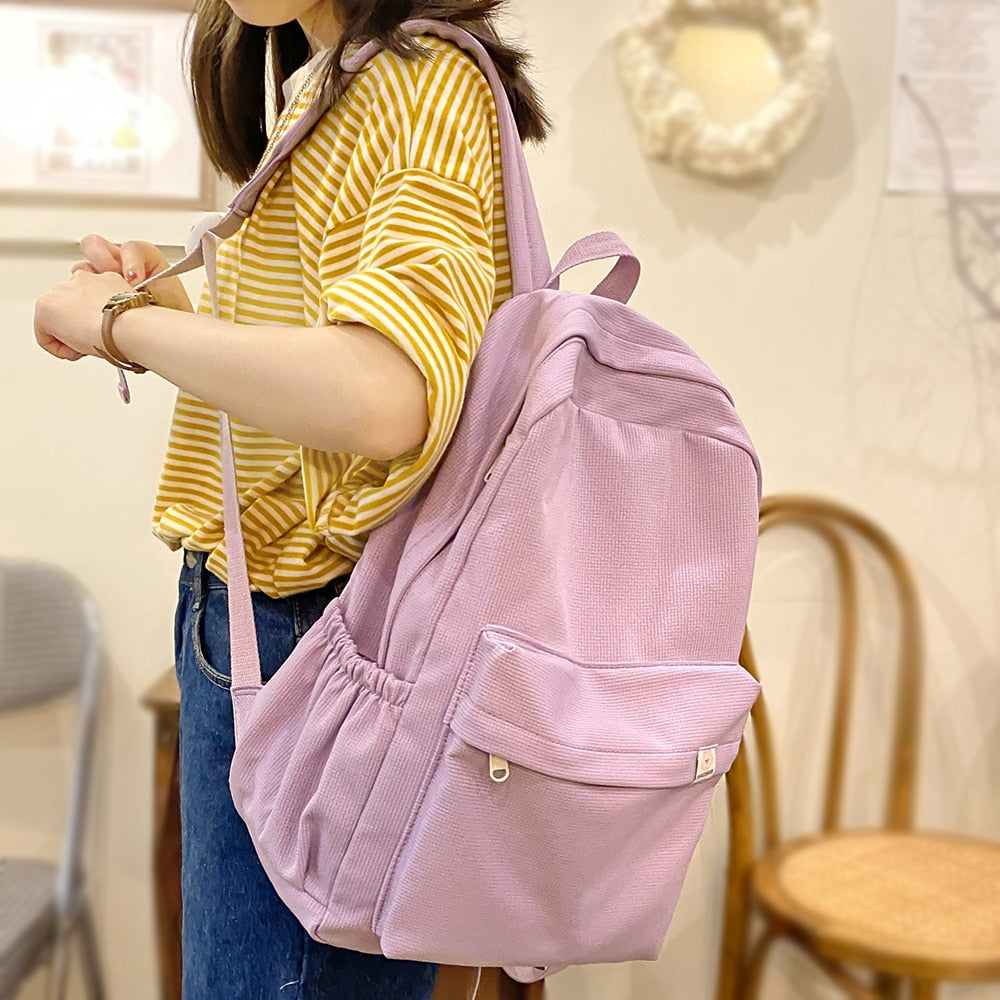 Realaiot Female Kawaii College Bag Cotton Fabric Student Women Backpacks Cool Teenage Girl School Bag Cute Ladies Fashion Backpack Trendy