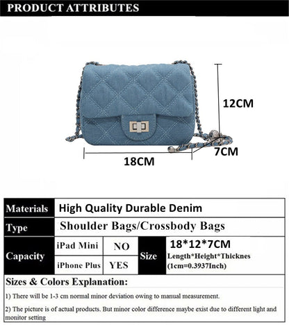 Realaiot Denim Quilted Chain Small Crossbody Shoulder Bags For Women Brand Designer Jean Blue Luxury Ladies Purses And Handbags