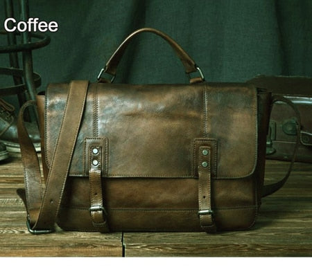 Realaiot Vintage Genuine Leather Messenger Bag men Leather Shoulder Bag Men Crossbody Bag Male Sling Leisure Bag Tote Handbag Brown Grey Gifts for Men