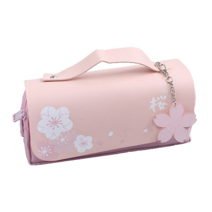 Cyflymder Sakura Pencil Bag PU Leather Pen Case Kawaii Stationery Ruler Pouch for School Girl Sweet Eraser Holder Gift Box Flowers Storage