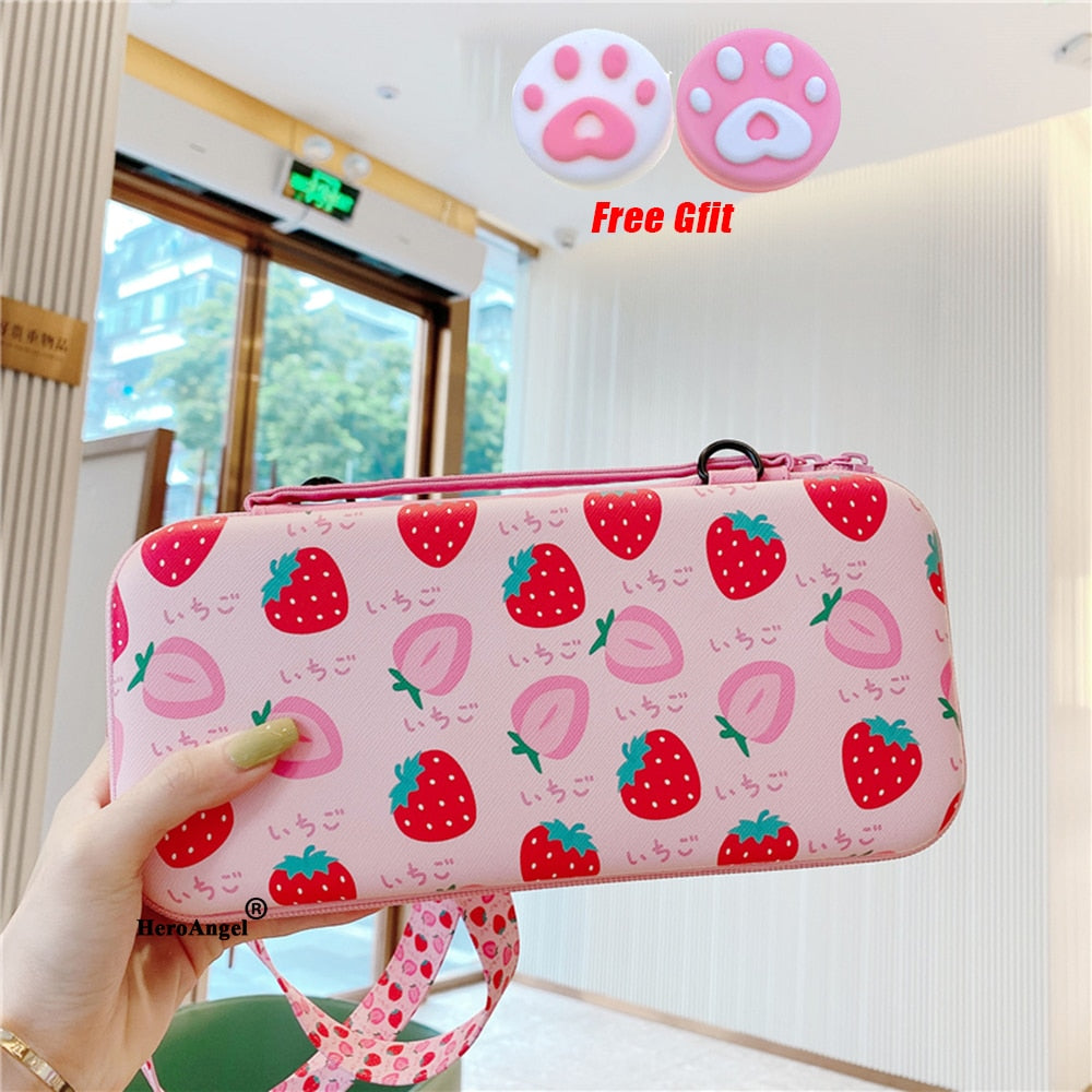 Realaiot 12cm*26cm*5cm Fruits Portable Shoulder Strap Lanyard Travel Storage Bag For Nintendo Switch Game Console Box Shell Cover Case