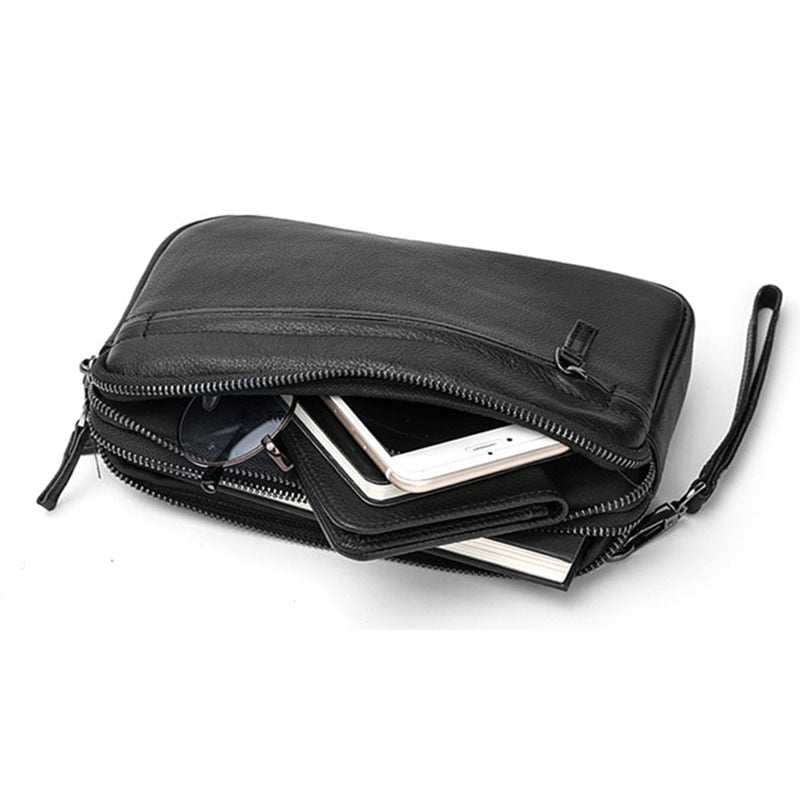 Realaiot Hand bag, male leather handbag, wristband hand-grasp bag, trend casual men's bag