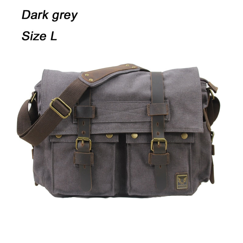 Cyflymder Military Canvas + Genuine leather Men Messenger Bag Canvas Shoulder Bag men Crossbody Bag Casual Bag