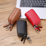 Realaiot Double Deck Car Key Case Male Leather Cowhide Large Capacity Simple Storage Household Key Case Female Universal Keychain Wallet