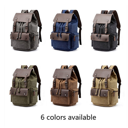 Realaiot Fashion Canvas Backpack Bag Men Large Capacity Suit 17 Inch Laptop Drawstring Leather Cover Travel Rucksack Student Bookbag