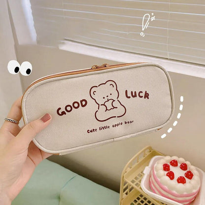 Realaiot Canvas Pencil Bag Cute Large-Capacity Niche Junior And High School Students Simple Pencil Case Coin Bag