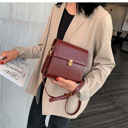 Realaiot Simple Style Vintage Leather Crossbody Bags For Women Lock Luxury Shoulder Simple Bag Female Travel Handbags And Purses