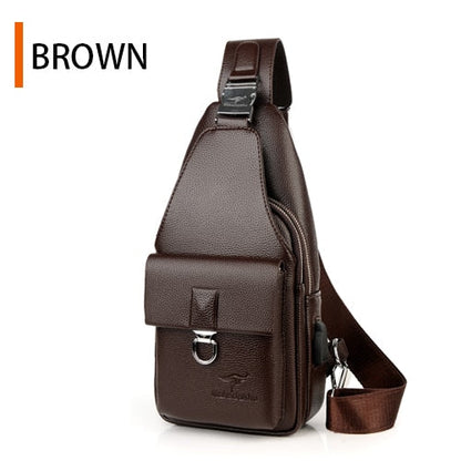 Cyflymder Men Shoulder Bag Theftproof Lock Messenger Bags PU Leather Chest Bag Crossbody Male Charging Handbag Men Sling Pack