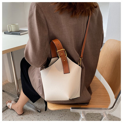 Realaiot Contrast color Tote Bucket bag Fashion New High-quality PU Leather Women's Designer Handbag Travel Shoulder Messenger Bag