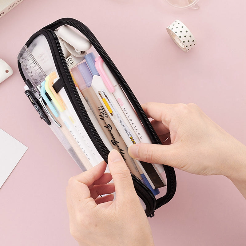 Realaiot Korean Fashion Transparent Pencil Case Pouches Simple Macaroon Large Capacity Pencil Bag Stationery Organizer Pencilcase Holder