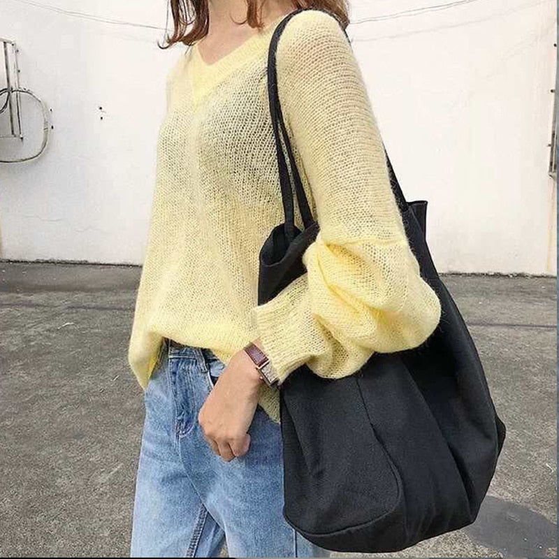 Realaiot Large Canvas Tote Bag Women Big Capacity Shopping Handbag Simple Lady Shoulder Bag Solid Color Handle Bag Reusable Designer Tote