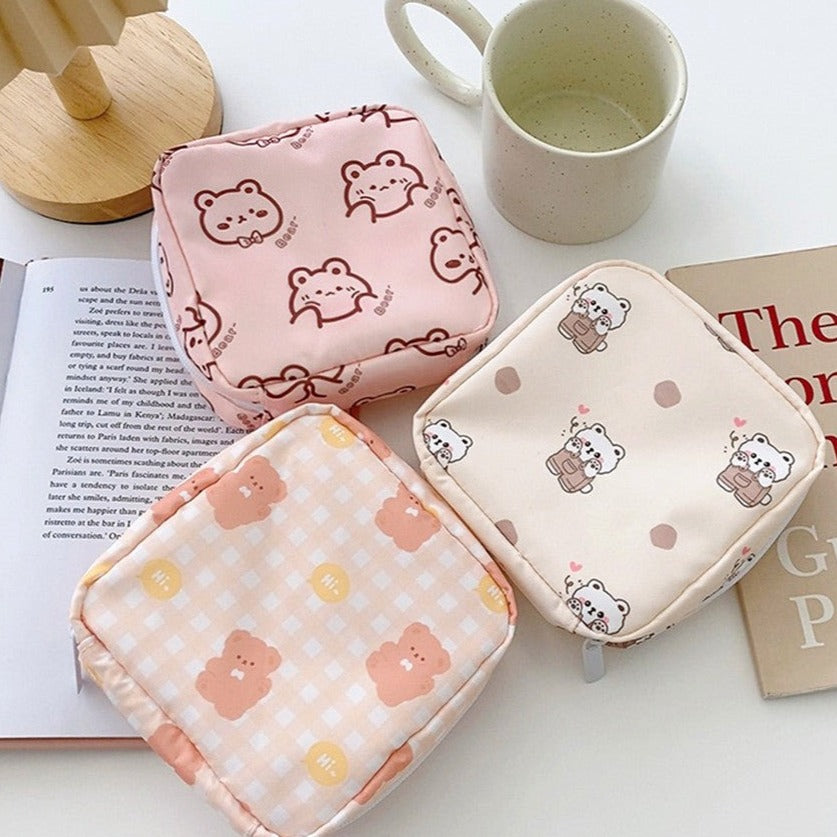 Realaiot Travel Kawaii Cosmetic Storage Bag For Girls Cute Bear Rabbit Tampon Sanitary Pad Pouch Mini Makeup Earphone Coin Sundries Bags