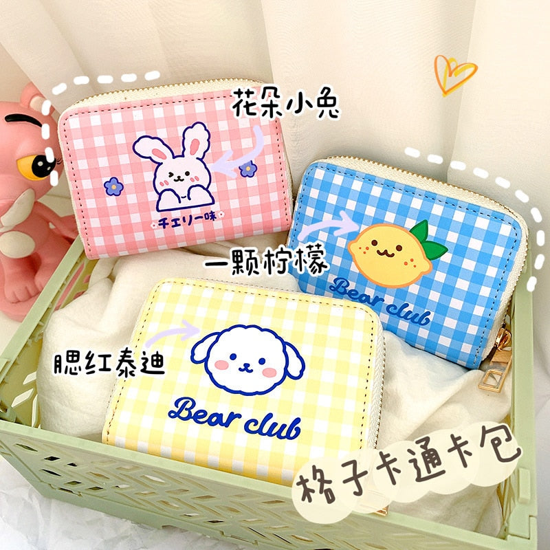 Realaiot Women Short Cute Wallet Korean Cartoon Cute Bear Small Mini Coin Wallet Purse Clutch Card Cash Organizer Money Bag Purse Wallet