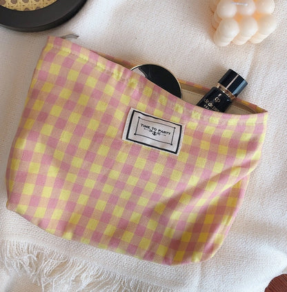 Realaiot Korean Plaid Cosmetic Makeup Bag For Women Cosmetics Organizer Pouch Large Woman Travel Toiletry Kit Bags Beauty Pencil Pen Case