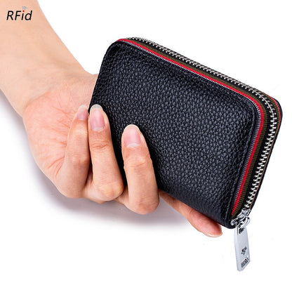 Realaiot Genuine Leather Men Women Card Holder Small Zipper Wallet Solid Coin Purse Accordion Design rfid ID Business Credit Card Bags