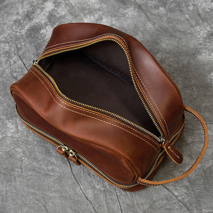 Realaiot Thick Leather Clutch Bag mens wash bag storage bag genuine leather Toiletry kits bag real cowskin make up day clutch