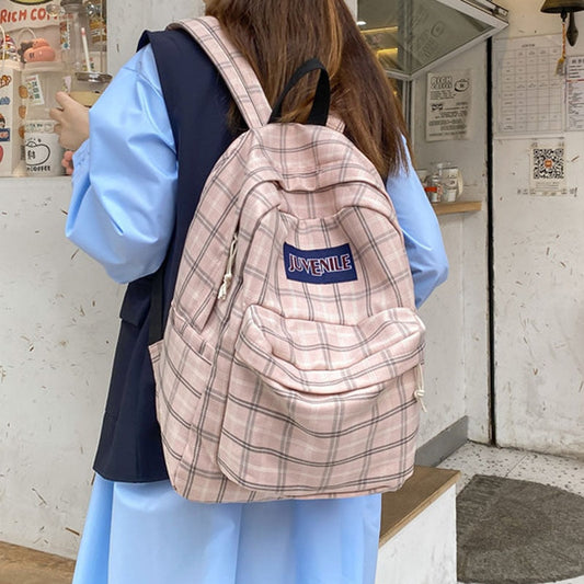 Realaiot Fashion College School Bag Casual New Simple Women Backpack Plaid Book Packbags for Teenage Girls Travel Shoulder Bag Rucksack