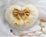 Realaiot Kawaii Heart-shaped Lolita Girl Messenger bag Harajuku Plush Bow JK Uniform Cute Furry Chain Shoulder Bag Handbag