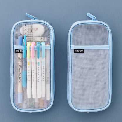 Realaiot Korean Fashion Transparent Pencil Case Pouches Simple Macaroon Large Capacity Pencil Bag Stationery Organizer Pencilcase Holder