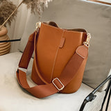 Realaiot Large Capacity Women Bucket Bags Wide Strap Designer Women Shoulder Bags Luxury Matte Leather Crossbody Bag For Female