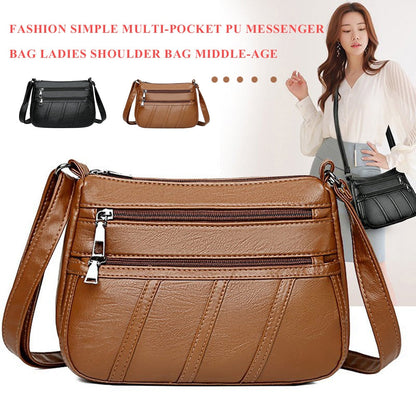 Realaiot Women Leather Shoulder Bag Multi-pocket Mother Female Zipper Crossbody Handbags Fashion Exquisite Shopping Bag