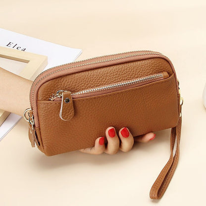 Realaiot Genuine Leather Women Double Zip Wallet New Ladies Clutch Purse Cowhide Wristlet Bag Coin Purse Fashion Mobile Phone Bags