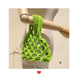 Cyflymder New Korean Brand Cute Women's Girl Cotton Knitting Woven Mesh Hollow Vegetable Basket Bucket Linen Small Portable Bag