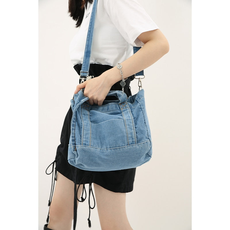 Realaiot Denim Jeans Sholuld Bag Cool Girl Totes Fashion High Street Style Nice Hardware  Mini Totes In Denim Drop Ship Y2K Women's Bags