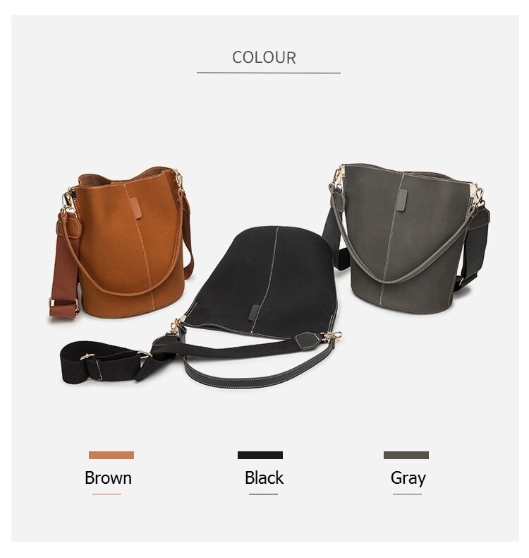 Realaiot Large Capacity Women Bucket Bags Wide Strap Designer Women Shoulder Bags Luxury Matte Leather Crossbody Bag For Female