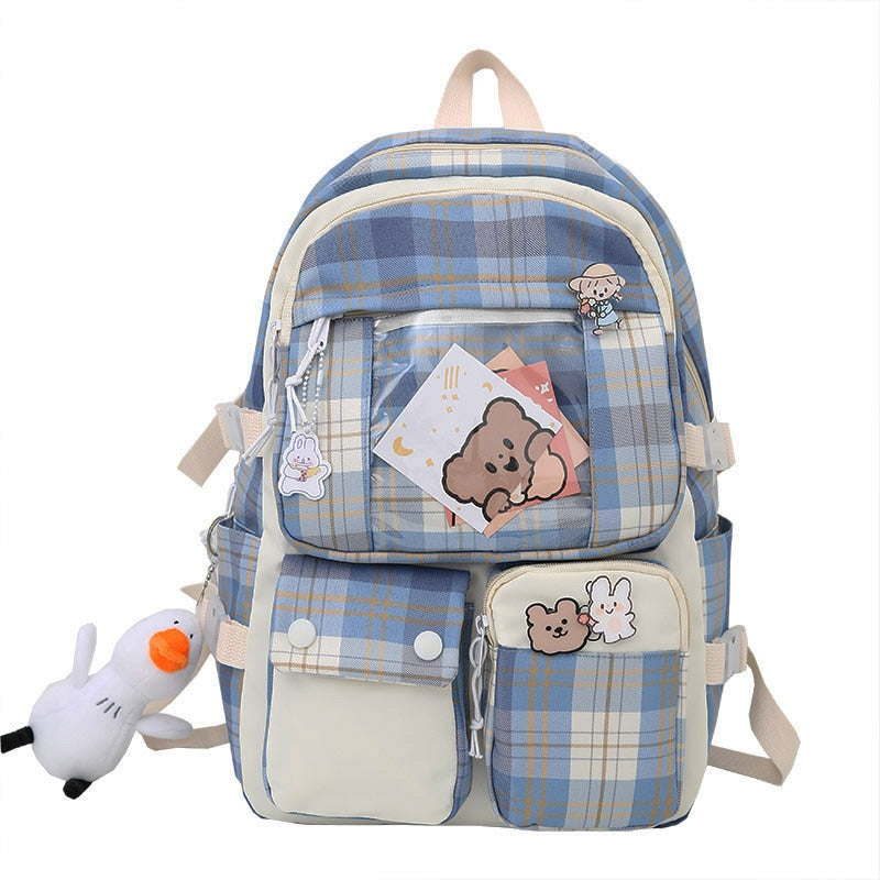 Cyflymder Plaid Transparent PVC Kawaii Contrast Color Girls College Leisure Kawaii Backpack Large Nylon School Backpack For Women Bags