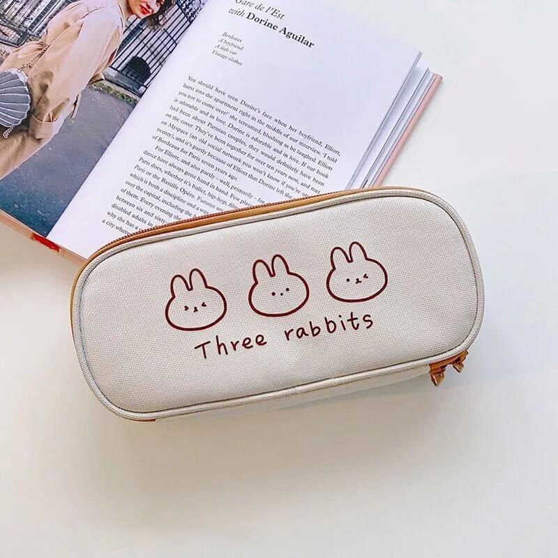 Realaiot Canvas Pencil Bag Cute Large-Capacity Niche Junior And High School Students Simple Pencil Case Coin Bag