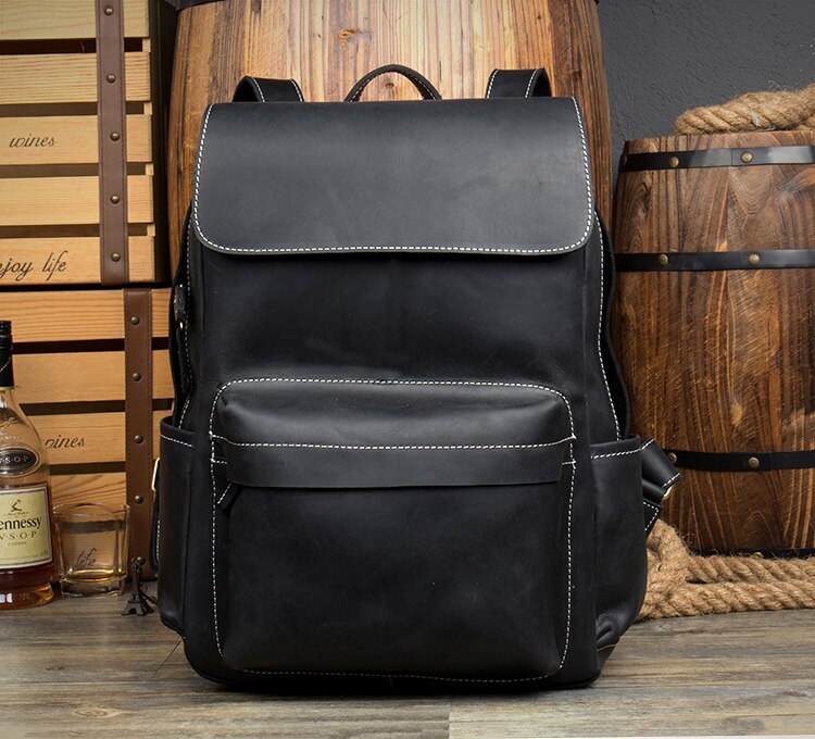 Realaiot Fashion Leather Backpack Men Male Laptop Backpack For 15.6 Inch ComputerTravel Backpack Men&#39;s Leather Bagpack School Daypack Men