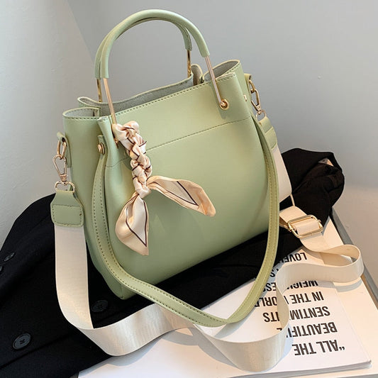 Realaiot Silk Scarf Small PU Leather Crossbody Shoulder Bag for Women Fashion Simple Handbags and Purses Female Travel Totes Green